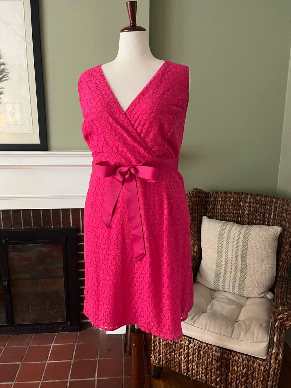 Lane Bryant l Raspberry Pink/Tangerine Geometric Lace l Fit & Flare l NWT l 20